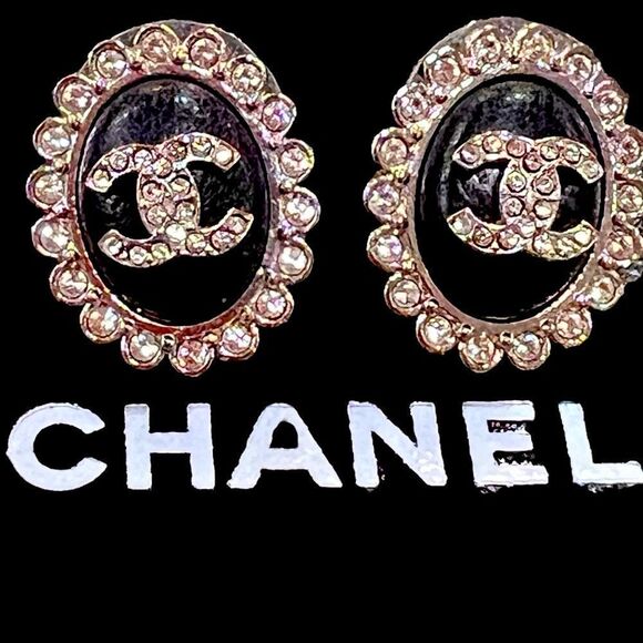 Chanel Pierced Rhinestone And Enamel Earrings